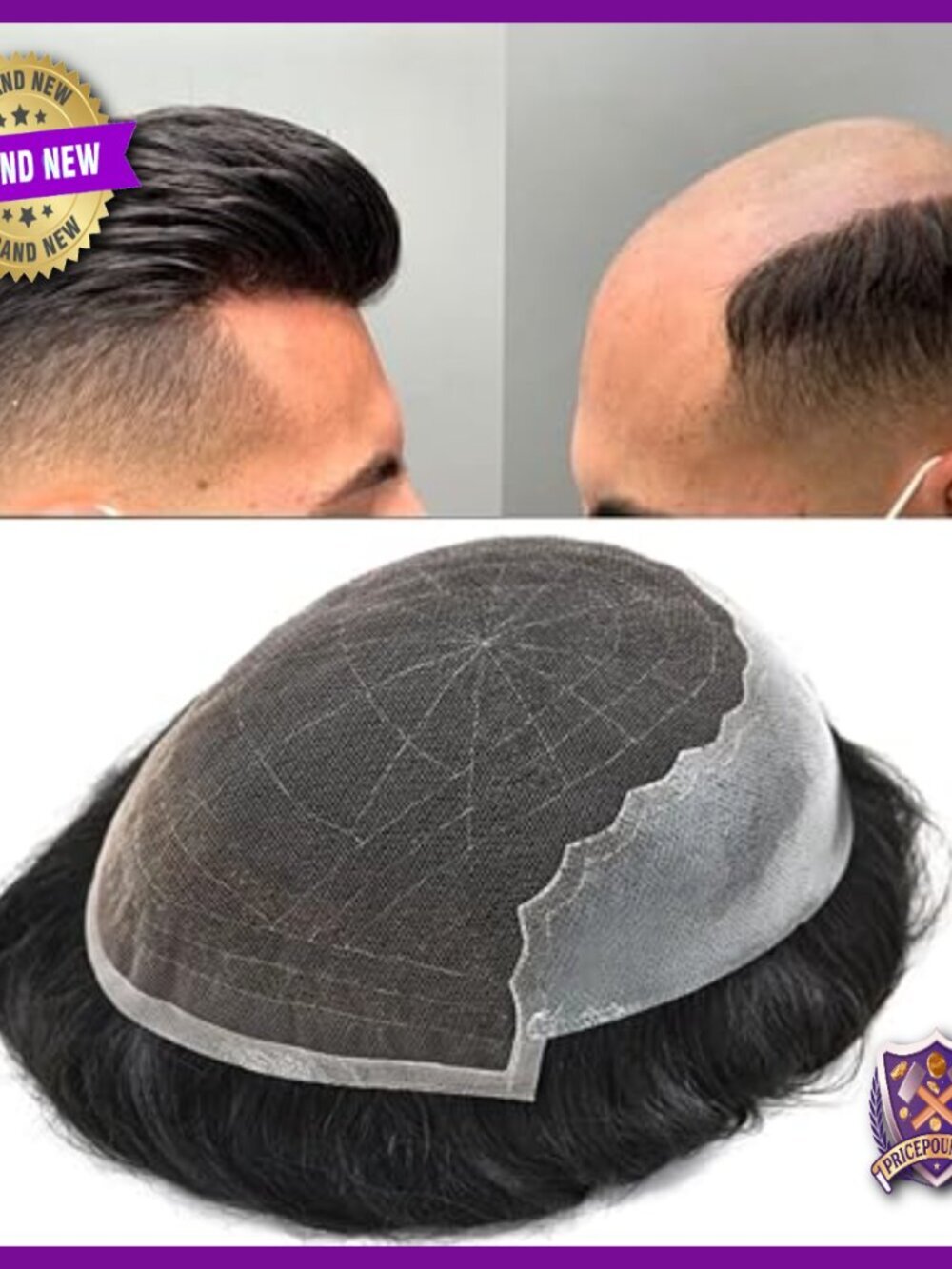 Men's Human Hair Toupee 8x10 Lace Poly Skin Replacement System